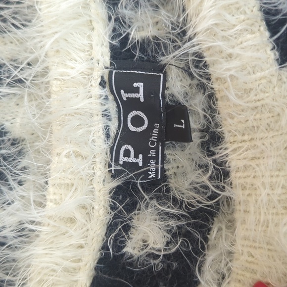 POL Fuzzy Eyelash Leopard Print Abstract Cozy Sweater Black/White Sz L - Picture 6 of 9